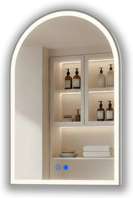 ARTFORMA LED Badspiegel in Bogenform mit Beleuchtung und Antibeschlag in Silber, B/H: 70 x 100 cm - Bild 1