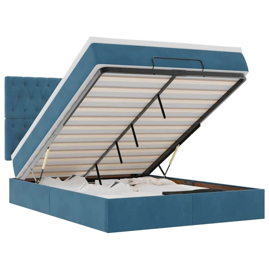 vidaXL Ottoman-Bett mit Matratze und LED-Beleuchtung aus Samt in Dunkelblau, B/T/H: 140 x 200 x 144 cm - Bild 2