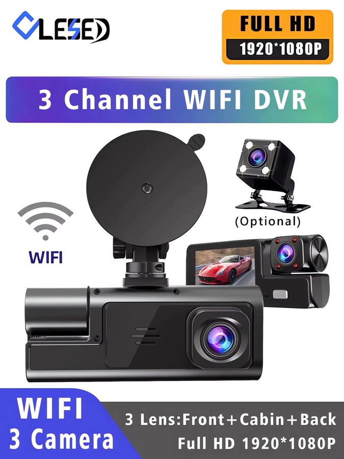 OLESED WLAN-Autokamera mit 3 Kameras, FHD 1080P Videorekorder, 3-Kanal-Vorder- und Rückansicht, Nachtsicht, Blackbox-DVR für Fahrzeugsicherheit, Schwarz - Bild 7