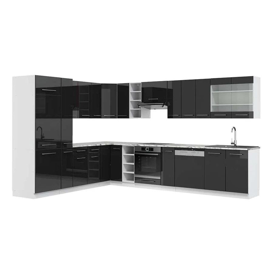 Vicco Fame-Line Eckküche in Anthrazit Hochglanz und Weiß mit Marmor-Optik, B/T/H: 347 x 257 x 82 cm - Bild 2