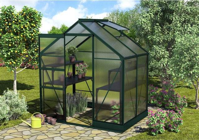 Vitavia Comfort Edition Apollo 2500 Gewächshaus für Hoch- und Frühbeet in Smaragd mit Polycarbonat-Platten HKP 6mm inklusive automatischem Fensteröffner, Alutisch und Tropfschlauch - Bild 1