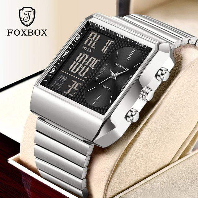 FOXBOX Herrenuhr, Chronograph, Quarz, Edelstahl, Schwarz, Herren - Bild 1