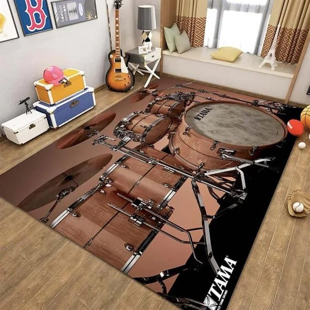 Karpetti Schlagzeug-Print Teppich mit Musik-Design, Mehrfarbig, B/T: 120 x 80 cm - Bild 1