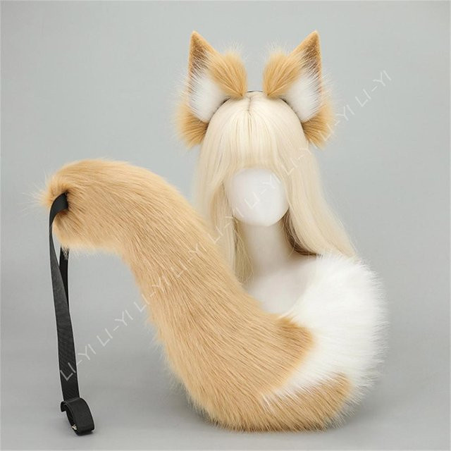 YIRAN Kitsune Fuchsohren Stirnband & Schwanz Set, Cosplay Requisiten - Bild 1