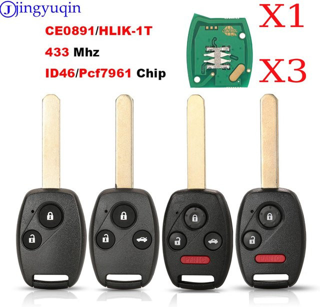 Jingyuqin Fernbedienung Auto Schlüssel für Honda Accord Element Pilot CR-V HR-V City Jazz Odyssey Civic in Schwarz 433MHz ID46/7961 - Bild 1