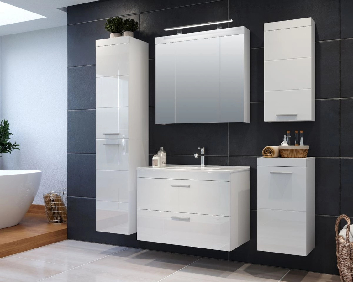 Badezimmer Hochschrank Aura in Weiß Hochglanz mit LED-Beleuchtung, B/T/H: 35 x 33 x 170 cm - Bild 4