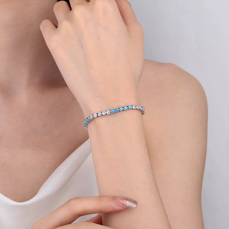 YLMyself Tennis-Armband 925 Silber, türkisblauer Stein, Zirkonia, Unisex - Bild 2