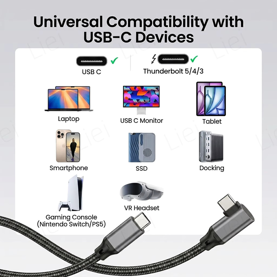 LIEI USB Typ-C Datenkabel mit 90 Grad L-Form, USB 3.2 Gen2x2, 20Gbps Datenübertragung und 240W PD-Ladung für 5K/4K Monitore - Bild 5