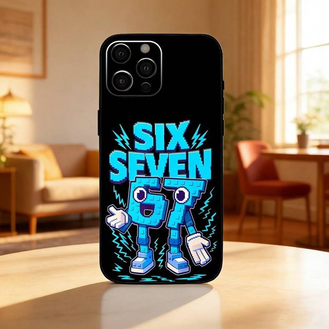 67 Six Seven Handyhülle aus weichem Silikon für iPhone 17, 16, 15, 14, 13, 12 Plus und Max in Schwarz - Bild 1