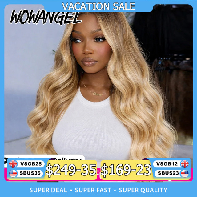WOWANGEL Ombre Blonde Body Wave Echthaar Perücke, 13x6 HD Lace, Damen - Bild 1