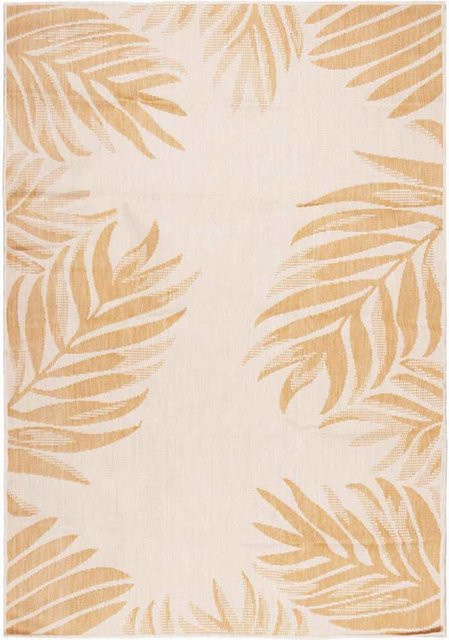vidaXL Outdoor-Teppich Flachgewebe mit Blattmuster in Gelb und Beige, B x T: 200 x 280 cm - Bild 1