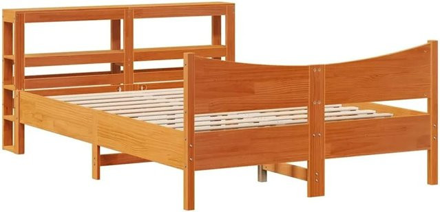 vidaXL Massivholzbett aus Kiefer mit Kopfteil in Braun, Rustikaler Stil, B/T/H: 156 x 140–160 x 200 cm - Bild 1