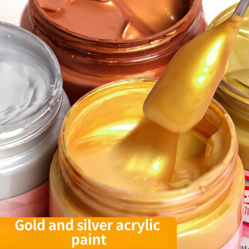 Xiajiaer Acrylpigmente in Gold und Silber mit Perlglanz-Effekt, 300 ml und 100 ml - Bild 4