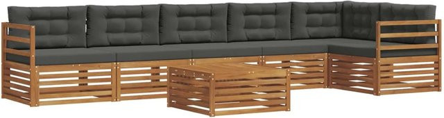 vidaXL Outdoor-Sofagarnitur 7-teilig aus Akazienholz mit Kissen in Anthrazit und Natur - Bild 1