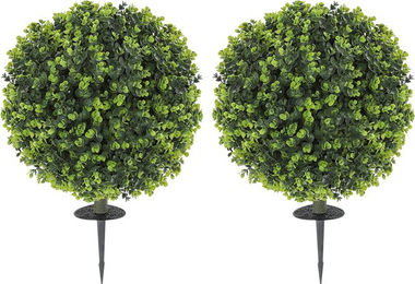 HOMCOM 2er-Set künstliche Buchsbaumkugeln in Grün mit Erdspieß, runde Kunstpflanzen aus Kunststoff für Garten und Dekoration, Durchmesser: 40 cm - Bild 1