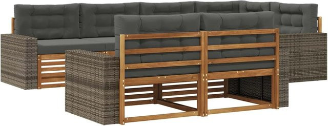 vidaXL Outdoor-Sofagarnitur aus Akazienholz in L-Form mit Kissen, Farbe: Natur und Anthrazit - Bild 1