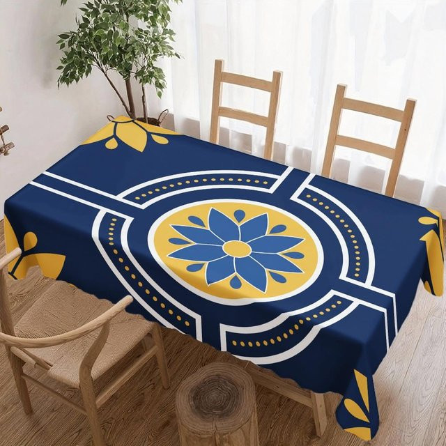 Wasserdichte Tischdecke JINGYUE Pet mit floralem geometrischem Muster in Blau, B/B: 90 x 140 cm - Bild 1