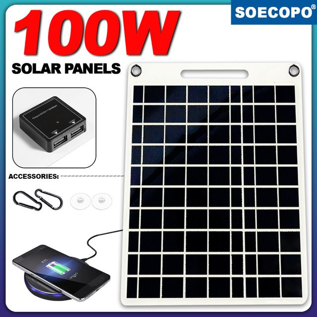 Soecopo 100W Tragbares Flexibles Solarpanel mit Doppel-USB-Anschlüssen in Schwarz für Camping und Outdoor - Bild 1