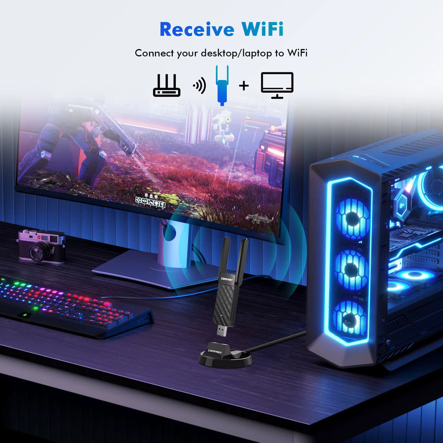 COMFAST USB WiFi Adapter MT7612U Dual Band 1200Mbps Wireless Dongle in Schwarz - Bild 4