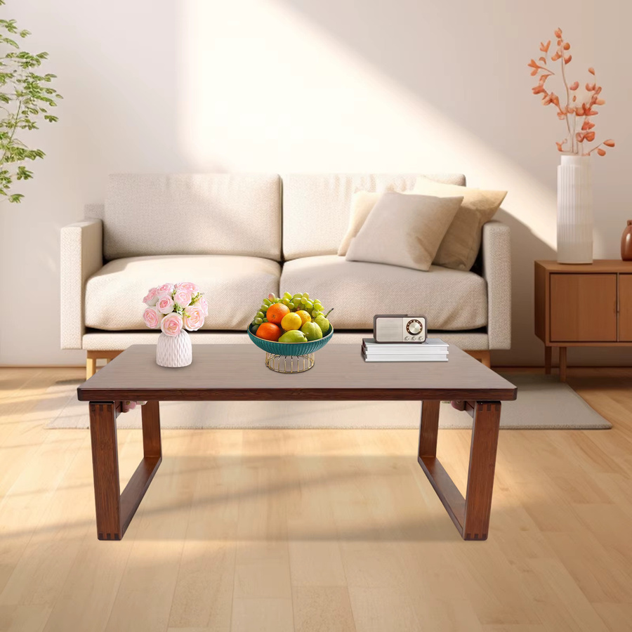 Klappbarer Couchtisch Bymaocar in Walnussfarbe, niedriger Teetisch mit klappbaren Beinen, B/T/H: 80 x 50 x 31 cm - Bild 3