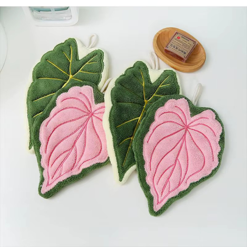 JETTING Blattförmiges Handtuch aus Korallenflausch, Saugfähiges Reinigungstuch mit Aufhängeschlaufe, Floral Design - Bild 2