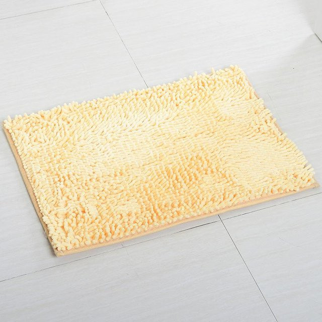 Rutschfeste Chenille-Fußmatte für Badezimmer und Eingangsbereich, Gelb, B/B: 45 x 70 cm - Bild 1