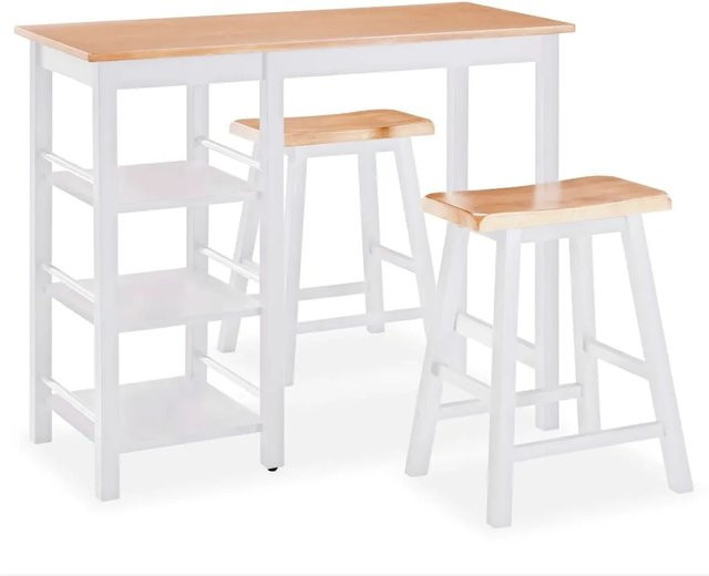 vidaXL Bar-Set aus 3 Teilen aus MDF und Gummibaumholz in Weiß und Braun - Bild 1