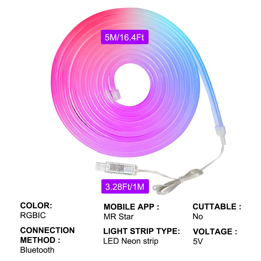 SerRickDon RGBIC Neon-LED-Streifenlicht Multicolour, Intelligentes WiFi USB-LED-Band mit Dreamcolor Chasing & Music Sync, Alexa und Google Assistant Sprachsteuerung für Gaming und Party-Dekoration - Bild 4