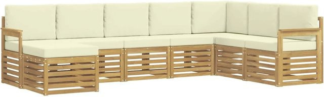 vidaXL Outdoor-Sofagarnitur 8-teilig in L-Form aus Akazienholz mit Polsterkissen, Weiß und Beige, B/T/H: 306 x 187,5 x 73 cm - Bild 1