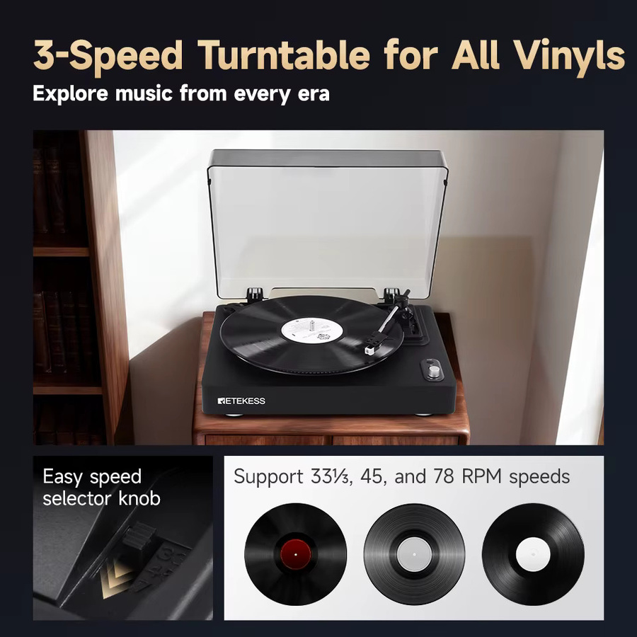 Retekess TR643 Vintage-Plattenspieler mit Bluetooth in Schwarz - Bild 5
