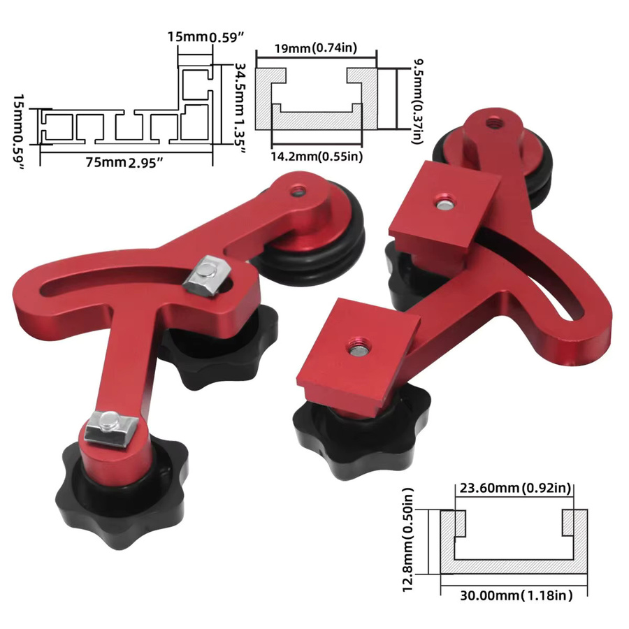 GDART Präzisions-Lagerrollen für Holzbearbeitung aus Aluminium in Rot, 1 Paar Anti-Rebound-Sicherheitsvorschub - Bild 5