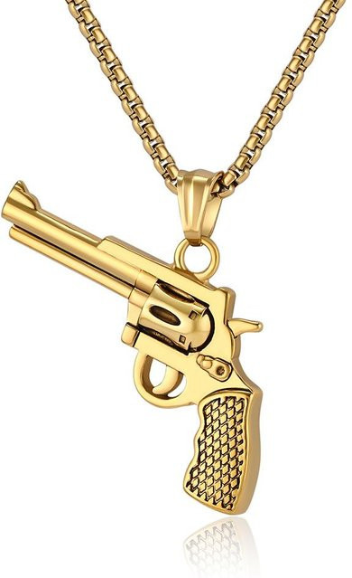 YIRAN Halskette Revolver, Edelstahl, Gold, Herren - Bild 1