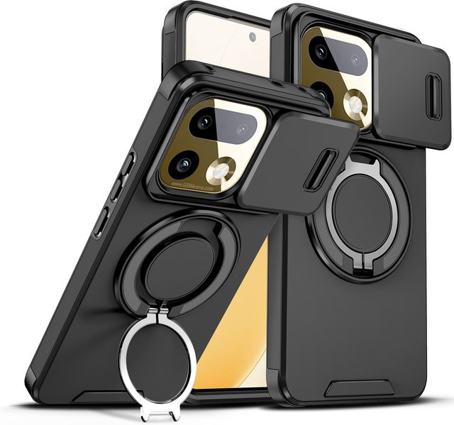 Robuste Handyhülle für Realme 16 Pro 5G mit magnetischer Halterung und Schiebe-Kameraschutz in Schwarz oder Lila - Bild 1