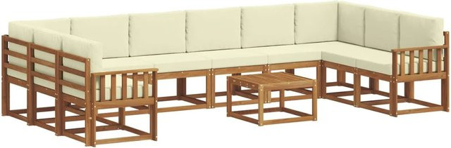 vidaXL Outdoor-Sofagarnitur aus Akazienholz in L-Form mit 11-teiligem Set, Farbe Natur und Beige - Bild 1