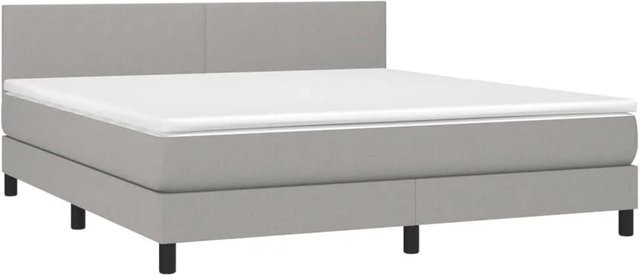 vidaXL Boxspringbett mit Matratze in Hellgrau und Weiß, Hybrid-Bett mit LED-Unterbettbeleuchtung und USB-Ladeport, B/T/H: 160 x 203 x 78 cm - Bild 1