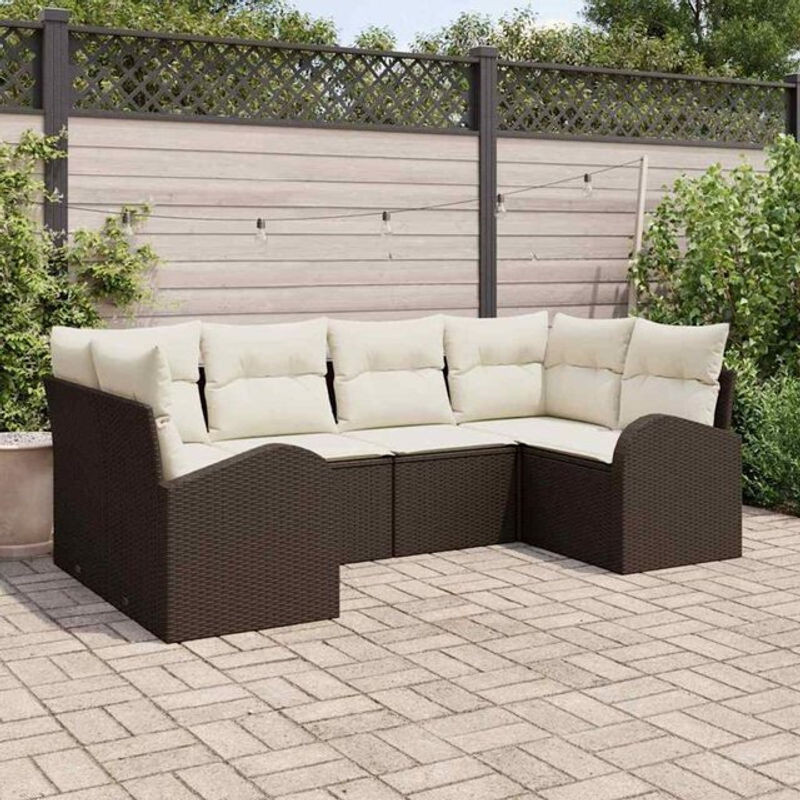 vidaxl Garten-Sofa-Set aus Poly-Rattan mit Kissen und integriertem Stauraum in Braun, 6-teilig - Bild 1