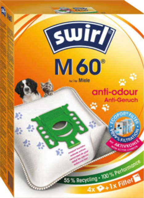 Melitta Swirl Staubbeutel M 60 EcoPor Filter mit Anti-Geruch und 55% Recyclinganteil, 4 Stück, Weiß - Bild 1