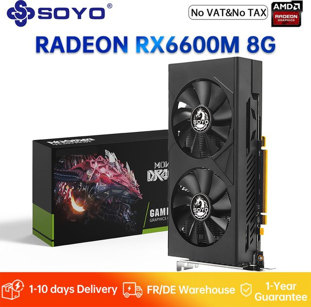 SOYO Radeon RX6600M 8G Grafikkarte mit GDDR6 Speicher, 128-Bit, AMD Gaming-Karte in Schwarz mit HDMI und DisplayPort für deinen Desktop-Computer - Bild 1