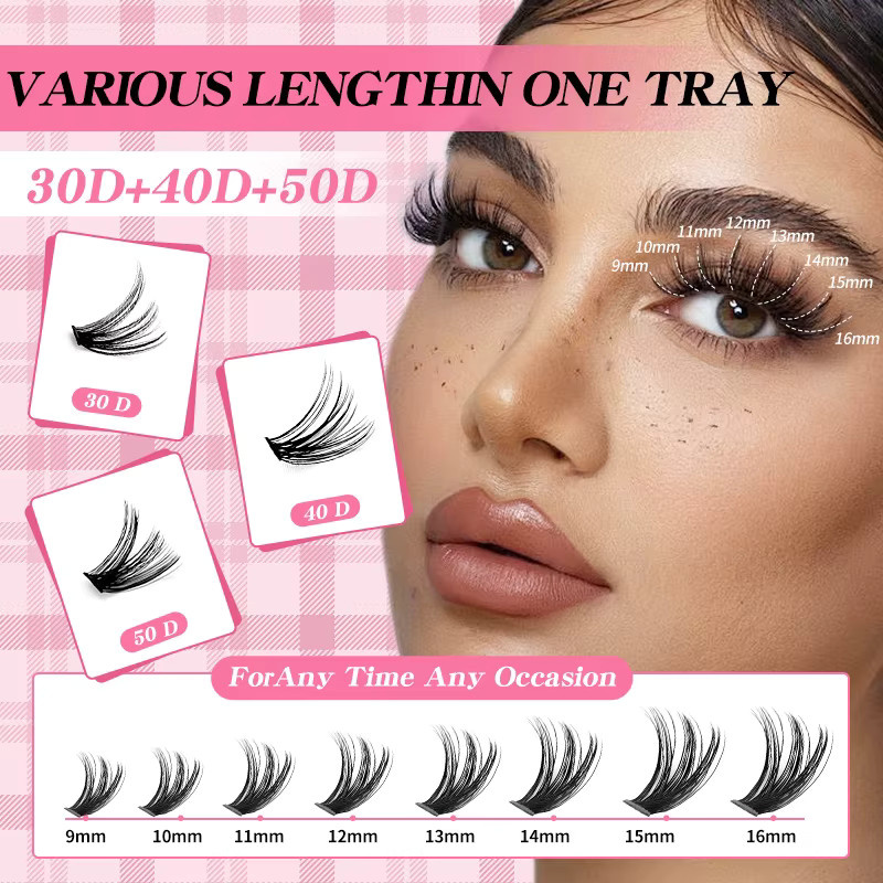 MIAOJIE Wimpernverlängerungsset, Wimperncluster, D-Curl, 9–16 mm, Black - Bild 2