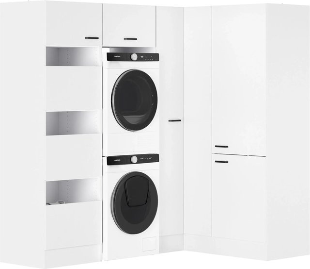 OPTIFIT Waschsäulen-Set Bonn214 in Weiß mit Feinstruktur für Küche und Hauswirtschaftsraum, B/T/H: 213,2 x 150 x 210 x 57,1 cm - Bild 1