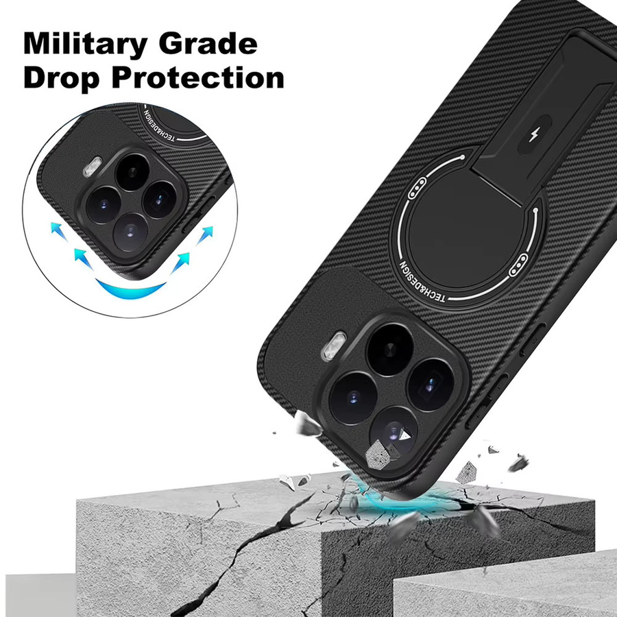 Magnetische Silikon-Carbonfaser Schutzhülle mit unsichtbarem Ständer und Objektiv-Kamera-Schutz für Xiaomi 17T Pro, 17Pro Max, 15T Pro und 14T in Lavendel - Bild 4