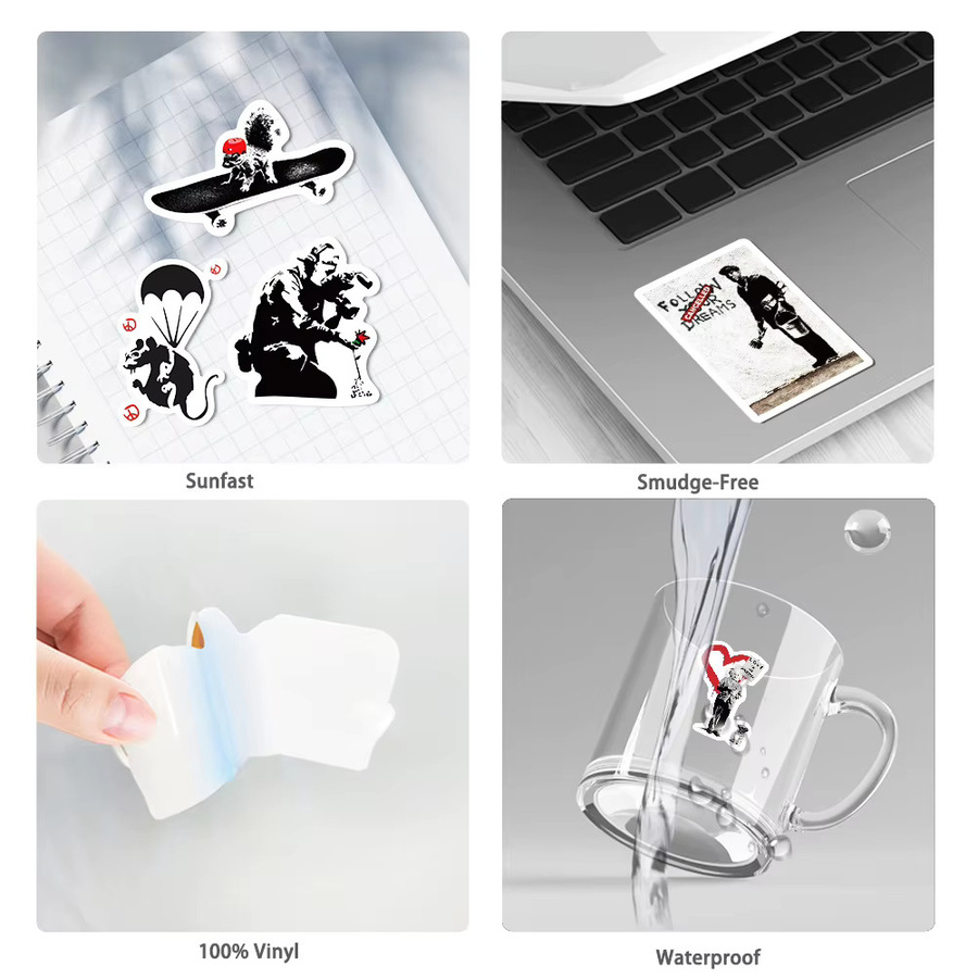 67 Stück Banksy Skulpturen Blumenwerfer Aufkleber im Street Art Graffiti Design, Multicolor, für Laptop, Skateboard und Handy - Bild 2