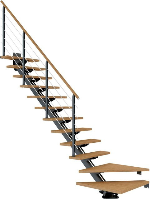 Dolle Mittelholmtreppe Sydney 11 Stufen Eiche 1/4 gewendelt mit Metallteilen in Anthrazit - Bild 1