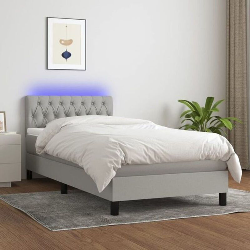 vidaxl Boxspringbett mit Matratze in Grau und Weiß aus Stoff, B/B: 90 x 190 cm - Bild 1
