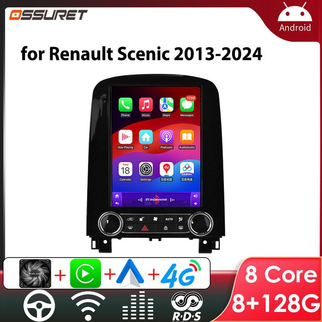 OSSURET Autoradio für Renault Scenic 2013–2024 mit 9,7 Zoll Bildschirm, GPS-Navigation, Carplay und Android Auto, 2 DIN, Schwarz - Bild 1
