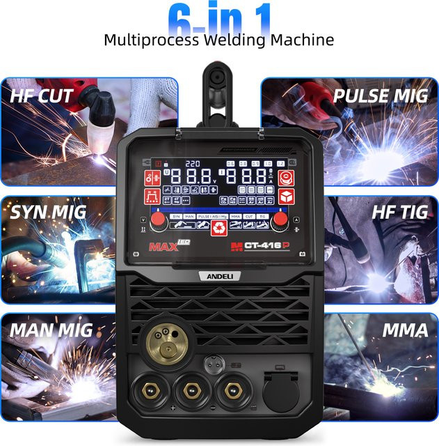 ANDELI HF-Plasmaschneidmaschine Multi-Prozess-Schweißgerät für MIG, TIG und Stick, Farbe: Schwarz - Bild 1