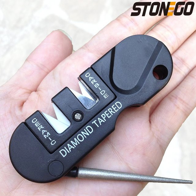 STONEGO 4-in-1 tragbarer Klappmesserschärfer in Schwarz mit Keramik, Hartmetall und Diamantsteinen für Outdoor und Küche - Bild 1