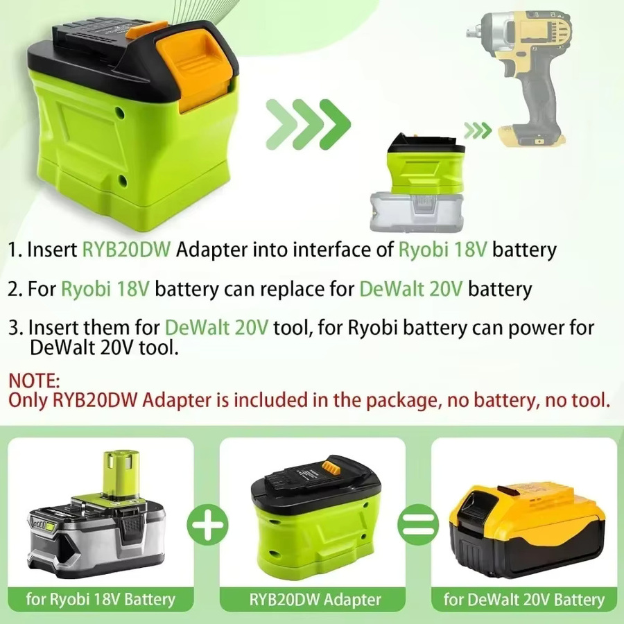 XMSJ Batterie-Adapter-Konverter für Ryobi One+ 18 V Li-Ionen-Akkus auf Dewalt 20 V Li-Ionen-Elektrowerkzeuge und Bohrmaschinen - Bild 2