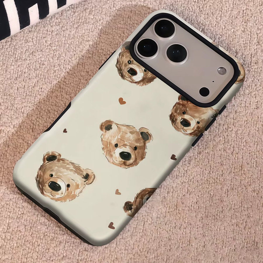 Potdemiel Handyhülle mit Bären-Herz-Design für iPhone 17 16 15 14 13 Pro Max Plus, braun/mehrfarbig, robuste doppelschichtige magnetische Schutzhülle - Bild 4