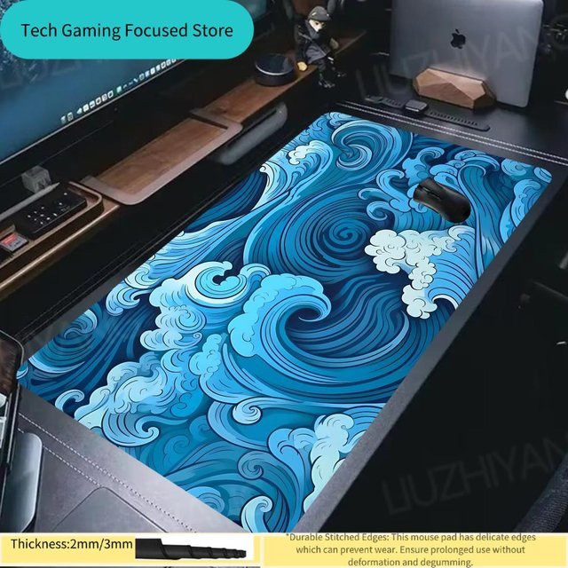 Potdemiel Mauspad Blue Japan Waves XXL Gaming-Schreibtischunterlage für Laptop und Tastatur - Bild 1